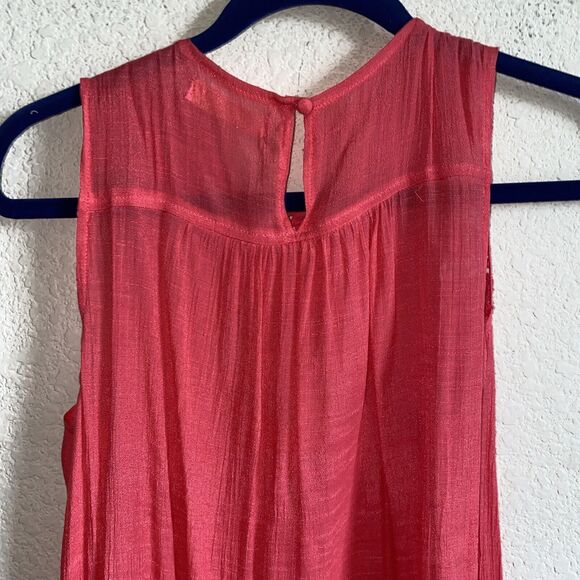 Entro Embroidered Crochet Tunic Ruffle Lace Tank Top Womens M Pink Hippie Boho - Picture 8 of 11